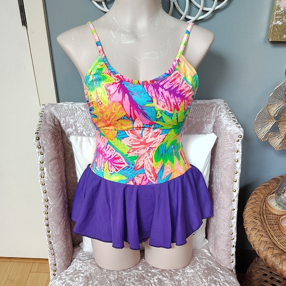 Neon Vintage Retro Swimsuit Dress Bathing Suit